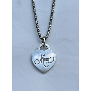 Vintage Tiffany & Co. Sterling Silver 925 MOM Heart Charm Pendant & 24" chain